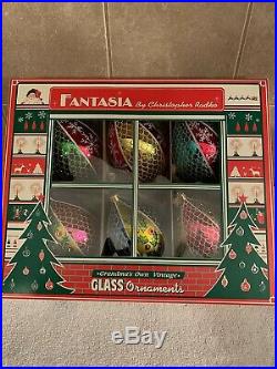 Christopher Radko Set of 6 Fantasia Blown Glass Ornaments Glisten Glimmers