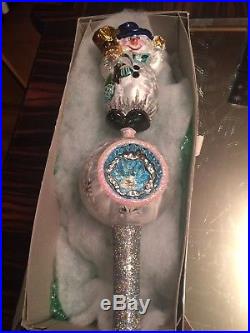 Christopher Radko Snow Swirl Snowman Art Glass Christmas Ornament