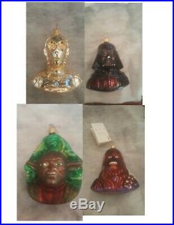 Christopher Radko Star Wars Ornament Lot Yoda, Darth Vader, Chewie, C-3PO