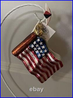 Christopher Radko Stars & Stripes Flag Christmas Ornament and Patriotic Stand
