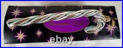 Christopher Radko Striped Glass Vintage Candy Cane Ornament Mint & Silver RARE
