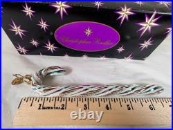 Christopher Radko Striped Glass Vintage Candy Cane Ornament Mint & Silver RARE