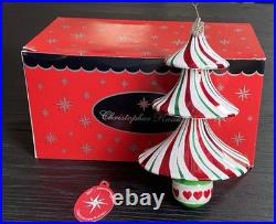 Christopher Radko TRIM TWIST TREE HEART Glass Ornament 7 Peppermint withBox
