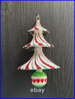 Christopher Radko TRIM TWIST TREE HEART Glass Ornament 7 Peppermint withBox
