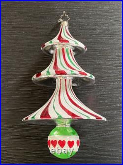 Christopher Radko TRIM TWIST TREE HEART Glass Ornament 7 Peppermint withBox