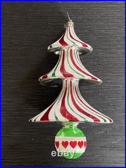 Christopher Radko TRIM TWIST TREE HEART Glass Ornament 7 Peppermint withBox