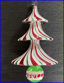 Christopher Radko TRIM TWIST TREE HEART Glass Ornament 7 Peppermint withBox