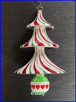 Christopher Radko TRIM TWIST TREE HEART Glass Ornament 7 Peppermint withBox