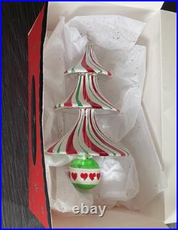 Christopher Radko TRIM TWIST TREE HEART Glass Ornament 7 Peppermint withBox