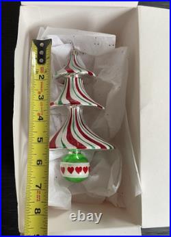 Christopher Radko TRIM TWIST TREE HEART Glass Ornament 7 Peppermint withBox
