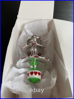 Christopher Radko TRIM TWIST TREE HEART Glass Ornament 7 Peppermint withBox