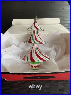 Christopher Radko TRIM TWIST TREE HEART Glass Ornament 7 Peppermint withBox