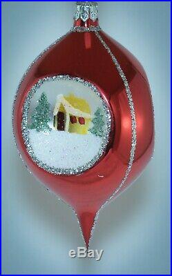 Christopher Radko Teardrop Christmas Ornament COUNTRY SCENE 1992 3-SIDED INDENT