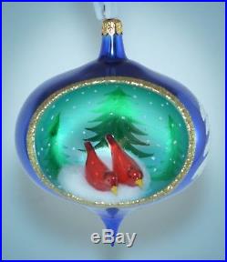 Christopher Radko Teardrop Ornament SUPER RARE'95 RED BIRDS WINTER NEST DIORAMA