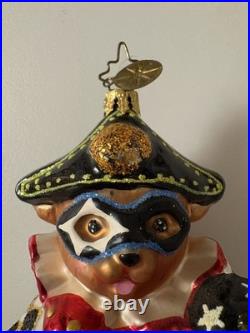 Christopher Radko Teddy Masquerade blown glass Christmas ornament, Preowned