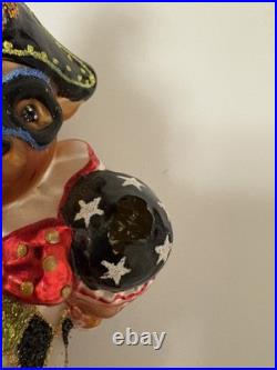 Christopher Radko Teddy Masquerade blown glass Christmas ornament, Preowned