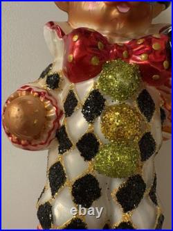 Christopher Radko Teddy Masquerade blown glass Christmas ornament, Preowned