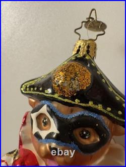 Christopher Radko Teddy Masquerade blown glass Christmas ornament, Preowned
