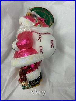 Christopher Radko Think Pink Santa (BREAST CANCER) Glass Ornament 2023