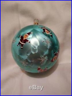 Christopher Radko Turquoise Santa Blown Glass Ball Christmas Ornament 4.5
