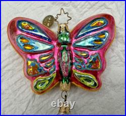 Christopher Radko Two Butterflies And A Rose Glass Triple Ornament 8 Long