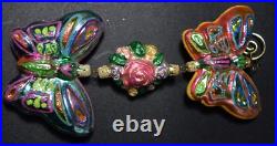 Christopher Radko Two Butterflies And A Rose Glass Triple Ornament 8 Long