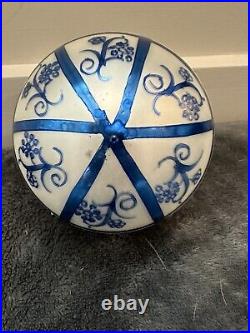 Christopher Radko Vintage Delft Ball Navy And White Christmas Ornament HTF