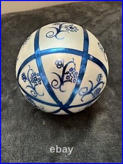 Christopher Radko Vintage Delft Ball Navy And White Christmas Ornament HTF