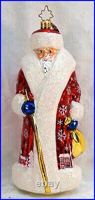 Christopher Radko Vintage Russian Santa Christmas Ornament Red & Snowflakes
