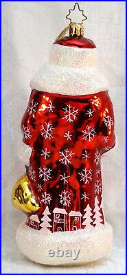 Christopher Radko Vintage Russian Santa Christmas Ornament Red & Snowflakes