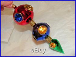 Christopher Radko Vintage Triple Drop ornament. 9 colorful reflector indents