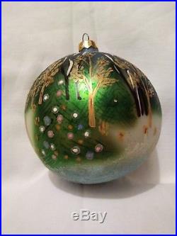 Christopher Radko Winter Forest with Christmas Tree Blown Glass Ball Ornament 5.5
