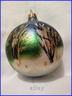 Christopher Radko Winter Forest with Christmas Tree Blown Glass Ball Ornament 5.5
