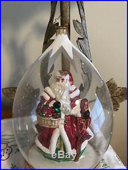 Christopher Radko Woodland Traveler Christmas Ornament Santa In Dome Retired