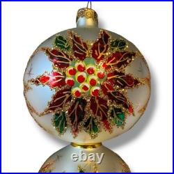 Christopher Radko glass 8 ornament DOUBLE WINTER STAR BLOSSOM poinsettia ball