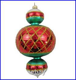 Christopher Radko glass ornament JUMBO SPINTOP 8 red green #94-153 vintage Xmas