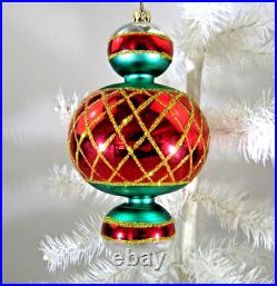 Christopher Radko glass ornament JUMBO SPINTOP 8 red green #94-153 vintage Xmas