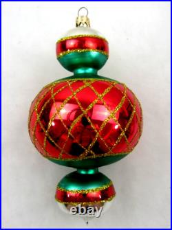Christopher Radko glass ornament JUMBO SPINTOP 8 red green #94-153 vintage Xmas