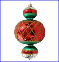 Christopher Radko glass ornament JUMBO SPINTOP 8 red green #94-153 vintage Xmas