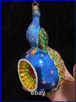 Christopher Radko's In Living Color Blown Glass Peacock Reflector Ornament