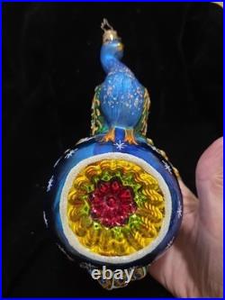 Christopher Radko's In Living Color Blown Glass Peacock Reflector Ornament