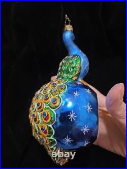 Christopher Radko's In Living Color Blown Glass Peacock Reflector Ornament
