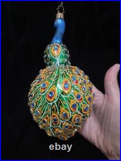 Christopher Radko's In Living Color Blown Glass Peacock Reflector Ornament