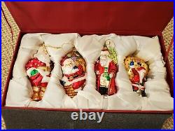 Christopher Radko vintage 4 SANTAs Christmas Ornaments glass in gift box