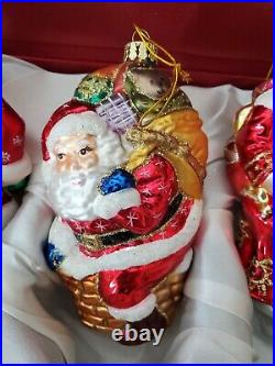 Christopher Radko vintage 4 SANTAs Christmas Ornaments glass in gift box