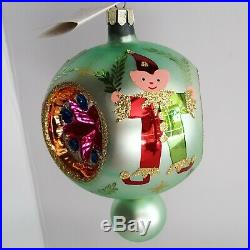 Green 2 Tier Christopher Radko Elf 3 Reflector Ball Ornament 1992 Laurel Jester