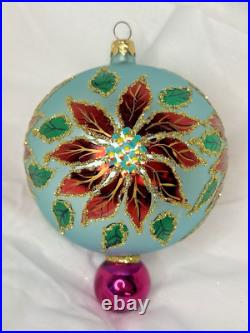 HTF Christopher Radko WINTER STAR BLOSSOM Poinsettia BLUE Ball Ornament 96-284-0