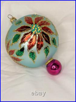 HTF Christopher Radko WINTER STAR BLOSSOM Poinsettia BLUE Ball Ornament 96-284-0