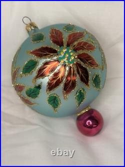 HTF Christopher Radko WINTER STAR BLOSSOM Poinsettia BLUE Ball Ornament 96-284-0