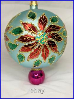 HTF Christopher Radko WINTER STAR BLOSSOM Poinsettia BLUE Ball Ornament 96-284-0
